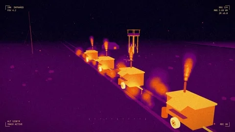 Infrared field kitchen trailer column on the move Stock Footage 342301817