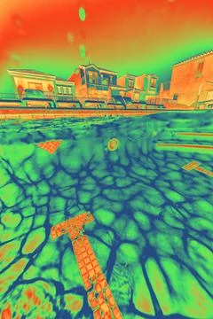 Infrared Gradient Map Pool Water and Suburban Neighborhood Homes Las Vegas 스톡 사진