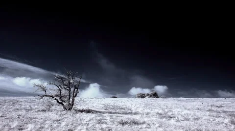 InfraRed landscape: Movement of the clouds on the mountain (TimeLapse) FULL HD Stock Footage 32008044
