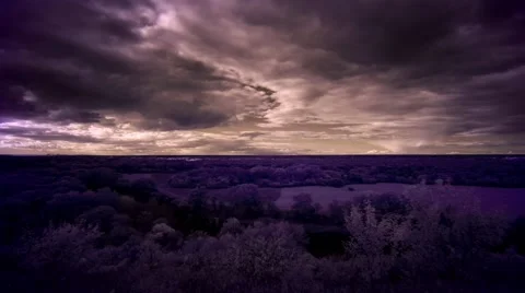 InfraRed landscape: Movement of clouds over the river Seversky Donets. FULL HD Stock Footage 40253187