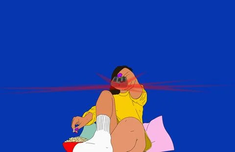 Infrared light shining from remote control in hand of young woman Stock Illustration