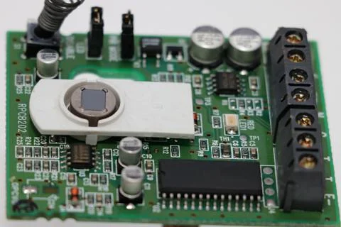 Infrared passive motion detector PCB plate, Electronic Circuit Board Fotos Stock