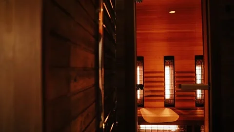 Infrared Sauna Interior, Concept of Relaxation and Replenishment of Health Stock Footage 149116427