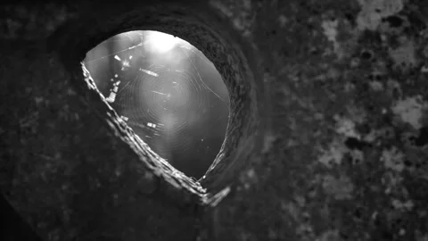 Infrared Shot Of Spider Cobweb Inside Ancient Stone Monument Stock Footage 330921064