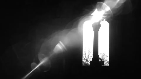 Infrared Sun Blasting Through Ancient Stone Window With Lens Flare 스톡 동영상 330994854