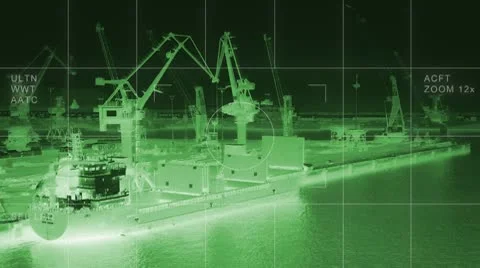 Infrared surveillance cargo ship Stock Footage 10759818
