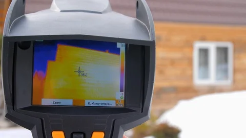 Infrared thermal camera close up. To look for losses of heat. Fight against Stock Footage 106669921