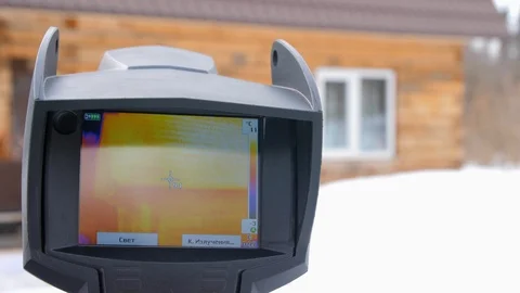 Infrared thermal camera close up. To look for losses of heat. Fight against Stock Footage 106669997