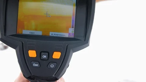Infrared thermal camera close up. To look for losses of heat. Fight against Stock Footage 106670179