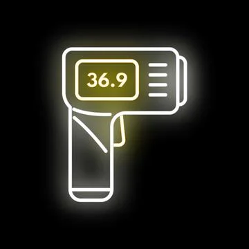 Infrared thermometer displaying normal body temperature neon sign Stock Illustration