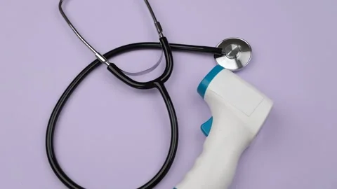 Infrared Thermometer stethoscope rotate Stock-Footage 260245102