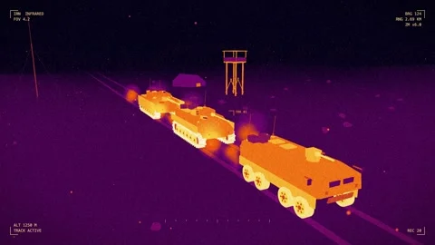 Infrared view armoured column heat trails Stock Footage 342216692