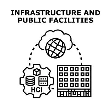 Infrastructure and public facilities connecting cloud data hosting hci Stock Illustration