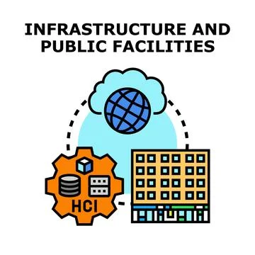 Infrastructure and public facilities connecting cloud data hosting hci Illustrazione stock