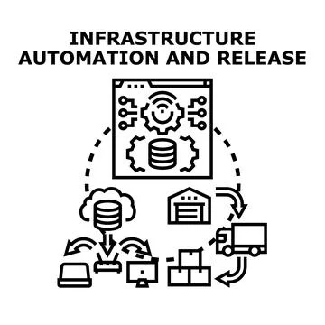 Infrastructure automation and release managing delivery process Stock Illustration