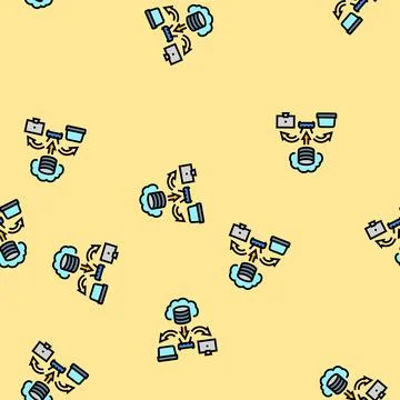 Infrastructure cloud computing vector seamless pattern Stock Illustration