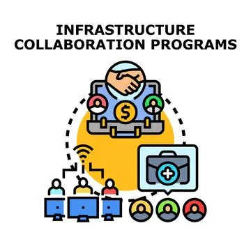 Infrastructure collaboration programs connecting global teams Stock Illustration