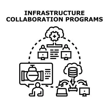 Infrastructure collaboration programs facilitate seamless communication. Netw Stock-Illustration