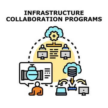 Infrastructure collaboration programs managing global communication and sha.. Stock Illustration