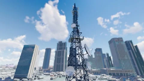 Infrastructure construction of high-tech cities and 5g network base stations Stock Footage 171491649