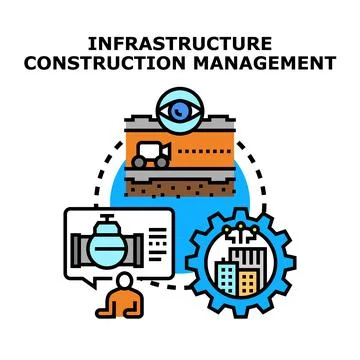 Infrastructure construction management concept building process Stock Illustration