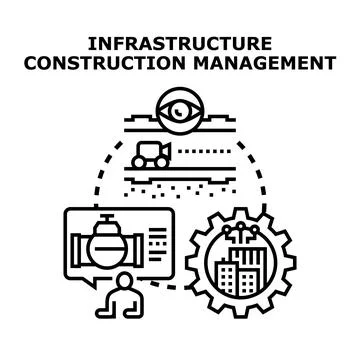 Infrastructure construction management concept building process Ilustración de archivo