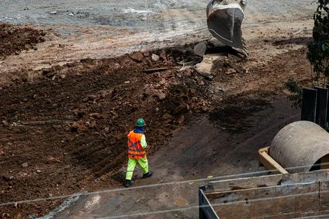 Infrastructure construction site worker Stock Photos
