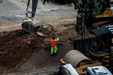 Infrastructure construction site worker Stock Photos