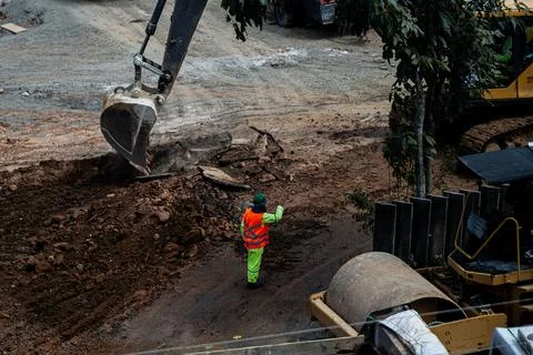 Infrastructure construction site worker Stock Photos