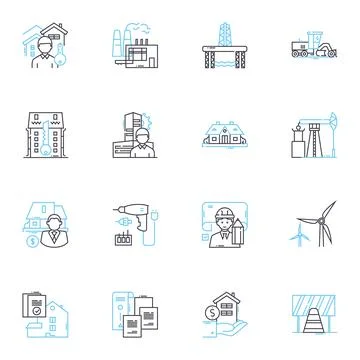 Infrastructure creation linear icons set. Development, Planning, Construction Stock Illustration