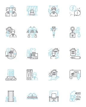 Infrastructure creation linear icons set. Development, Planning, Construction Stock Illustration