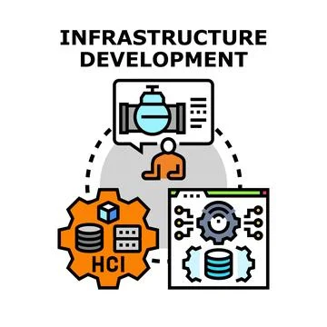 Infrastructure development concept connecting data, network, and human inte.. Stock Illustration