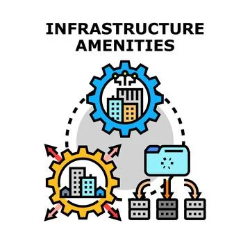 Infrastructure development creating smart city amenities accessing services Illustrazione stock