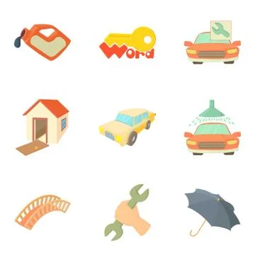 Infrastructure development icons set, cartoon style Illustrazione stock