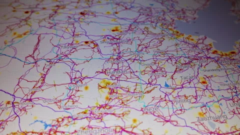 Infrastructure energy power map CHINA Camera shot screen computer monitor Stock Footage 310536857