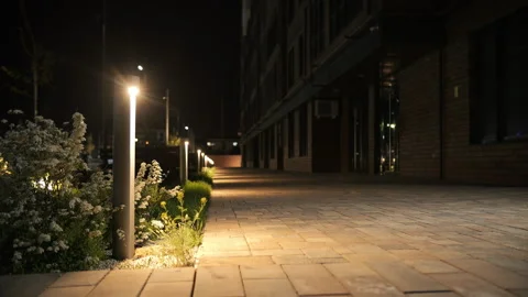 Infrastructure inside the residential complex, path lighting Stock Footage 280344258