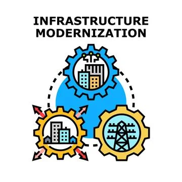Infrastructure modernization improving city technology and development Stock Illustration