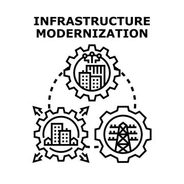 Infrastructure modernization improving city technology and development Stock Illustration