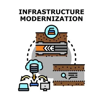 Infrastructure modernization process improving data transfer and access 스톡 일러스트