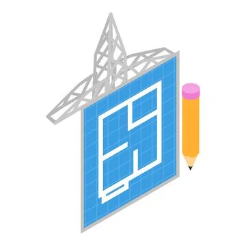 Infrastructure project icon isometric vector. Power line pylon technical drawing Stock Illustration