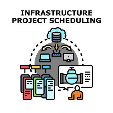 Infrastructure project scheduling planning workflow management Illustrazione stock