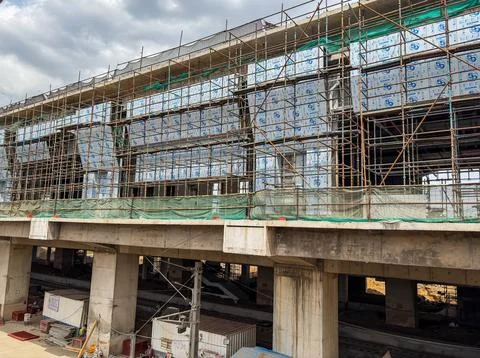 Infrastructure project with unfinished under construction station building .. Fotos de archivo