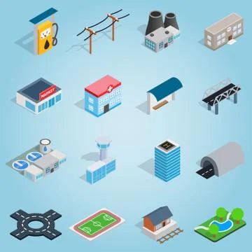 Infrastructure set icons, isometric 3d style Stock Illustration