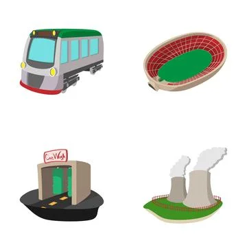 Infrastructure set with train stadium car wash nuclear energy 스톡 일러스트