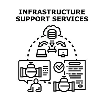 Infrastructure support services managing network and utility systems Stock Illustration