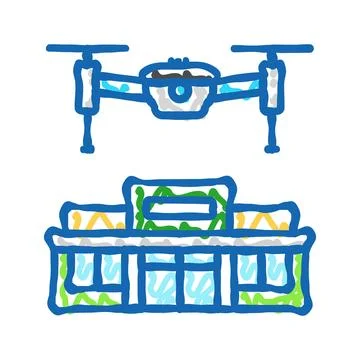 Infrastructure survey drone icon doodle illustration Stock Illustration