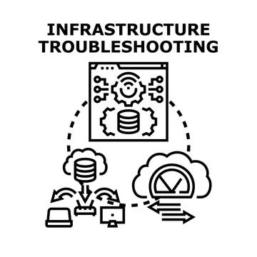 Infrastructure troubleshooting finding and fixing system issues Stock Illustration