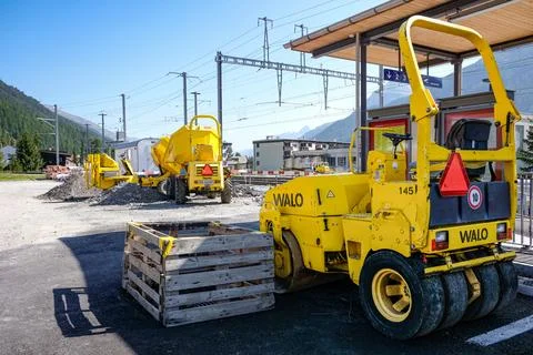 Infrastructure works and platform area reconstruction at Bever railway stat.. Stock Photos
