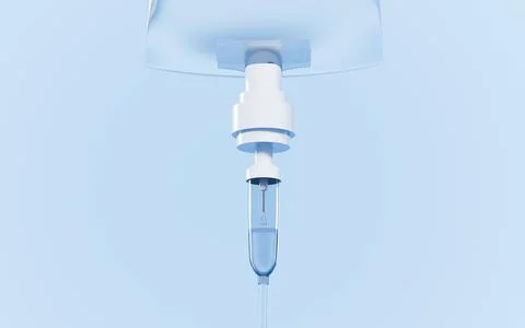 Infusion bag in the blue background, 3d rendering. Stock Illustration