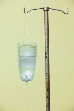 Infusion bottle with saline solution 스톡 사진